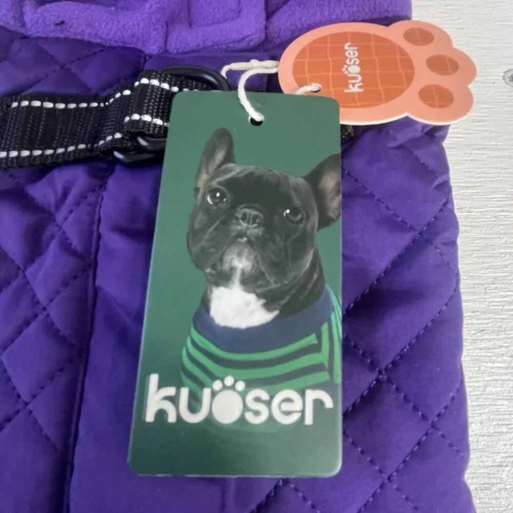 Kuoser Quilted Dog Winter Coat Purple‎ Small Adjustable Fit
